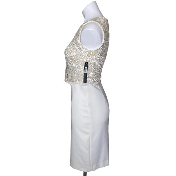 Tahari ASL NWT $159 Lace Overlay Cocktail Sheath Dress, Ivory/White Gold Size 2 - Picture 6 of 10